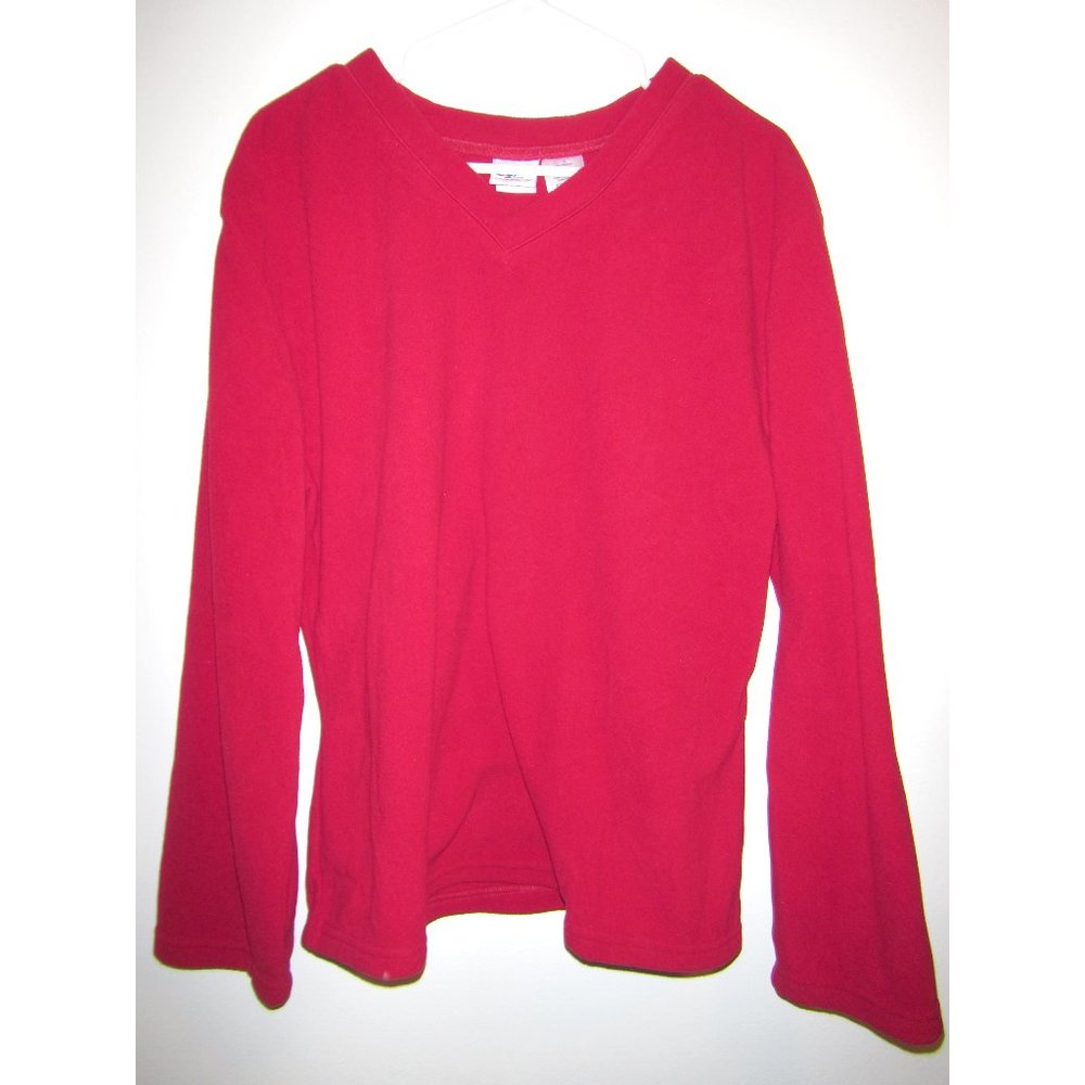 Plus Size Ladies Red Fleece V-Neck Sweater XXL 2XL, Logo Athletic Reebok